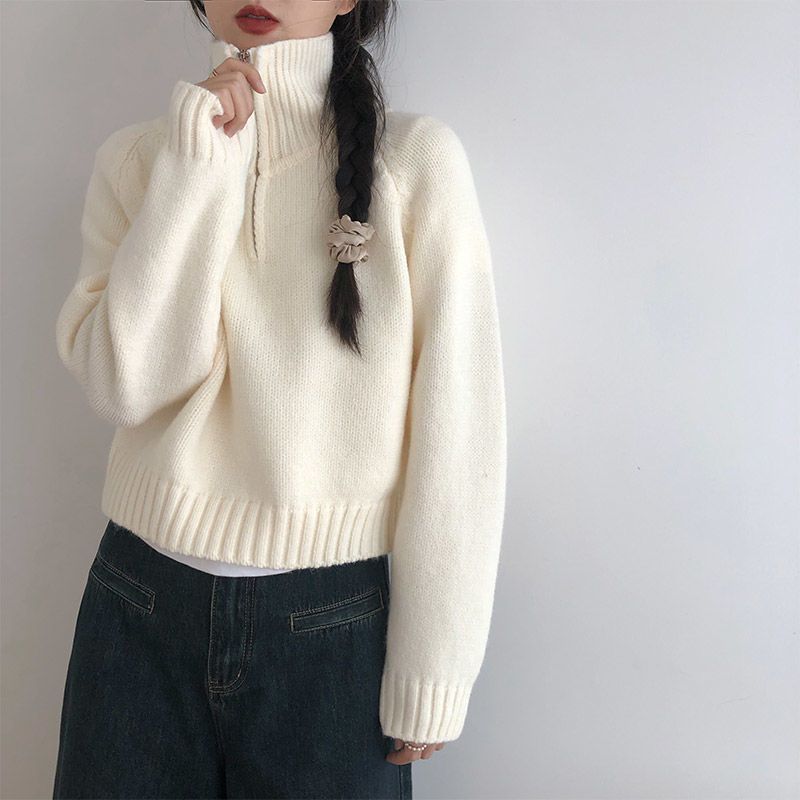 Женский свитер короткой длины в корейском стиле на молнии до середины горла, осенне-зимний, свободный, в ленивом стиле, утолщенный вязаный топ XL белый
Женский свитер короткой длины в корейском стиле на молнии до середины горла, осенне-зимний, свободный, в ленивом стиле, утолщенный вязаный топ XL белый