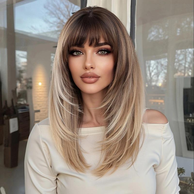 Brown Blond Synthetic Wigs with Bangs Layered Wavy Hair Heat Resistant Fibre for Daily Cosplay
Brown Blond Synthetic Wigs with Bangs Layered Wavy Hair Heat Resistant Fibre for Daily Cosplay