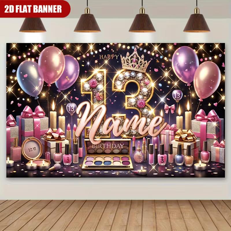 2D Custom Name 13th Birthday Backdrop, Pink Purple Makeup Crown Party Photo Booth 47.2x31.5inch/120*80cm
2D Custom Name 13th Birthday Backdrop, Pink Purple Makeup Crown Party Photo Booth 47.2x31.5inch/120*80cm