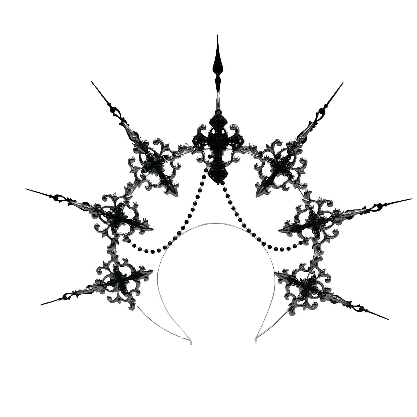 Gothic Virgin Mary Black Spiked KC Halo Cross Headpiece Women Goddess Headwear Lolita Girl Baroque Hair Accessories
Gothic Virgin Mary Black Spiked KC Halo Cross Headpiece Women Goddess Headwear Lolita Girl Baroque Hair Accessories