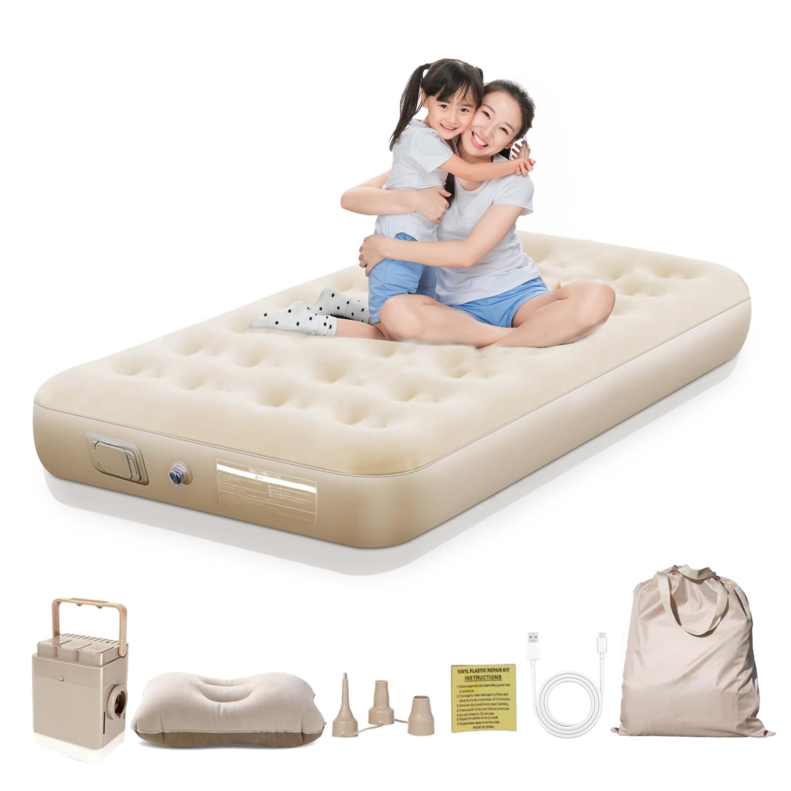 Air bed Air mat electric pump Air mat with LED light Single 190 x 100 x 25 cm Foldable Automatic inflation air release Camping rechargeable Removable бежевий
Air bed Air mat electric pump Air mat with LED light Single 190 x 100 x 25 cm Foldable Automatic inflation air release Camping rechargeable Removable бежевий