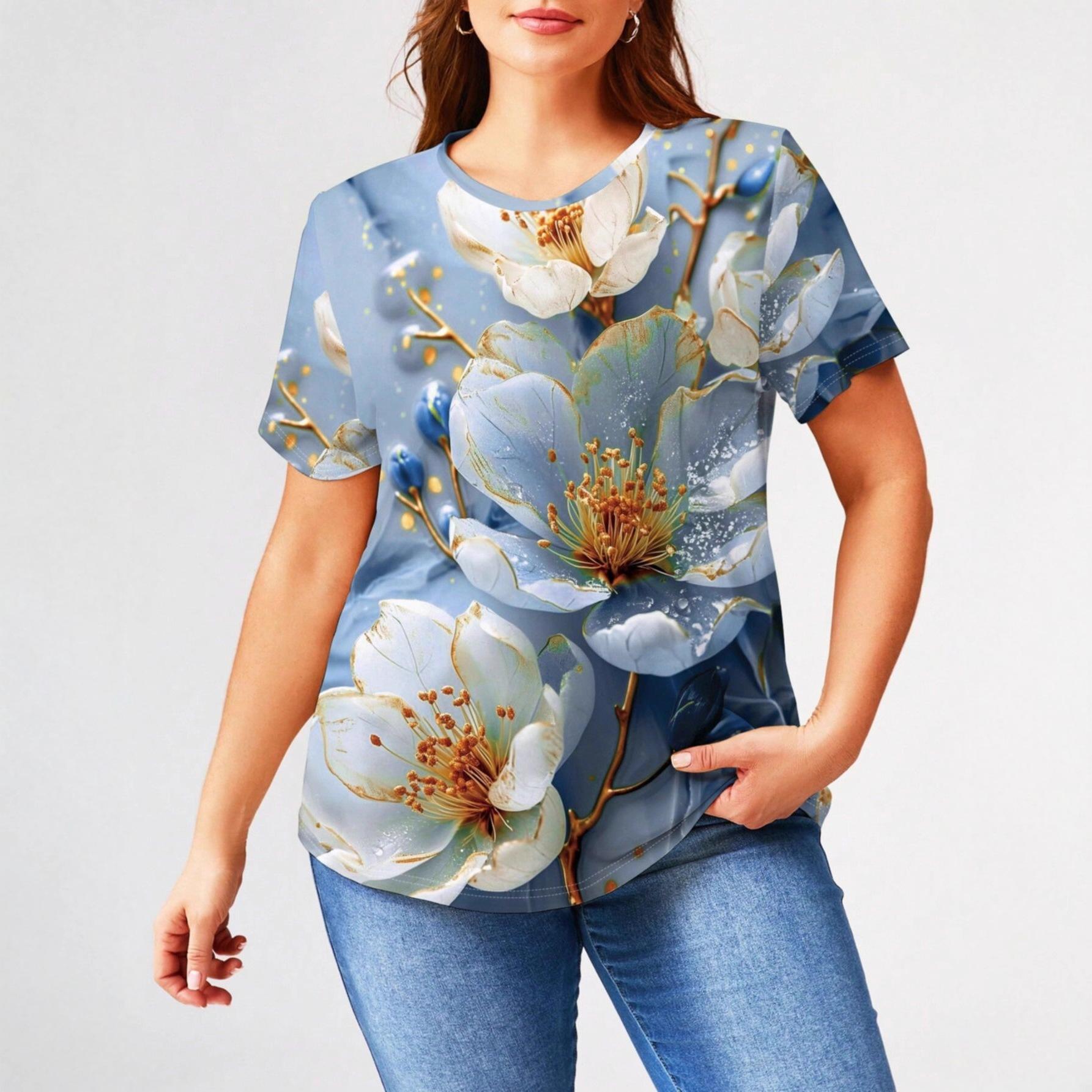 New Style Floral Print Trendy Casual Round-neck T-shirt Short-sleeved Women s Shirt 4XL
New Style Floral Print Trendy Casual Round-neck T-shirt Short-sleeved Women s Shirt 4XL