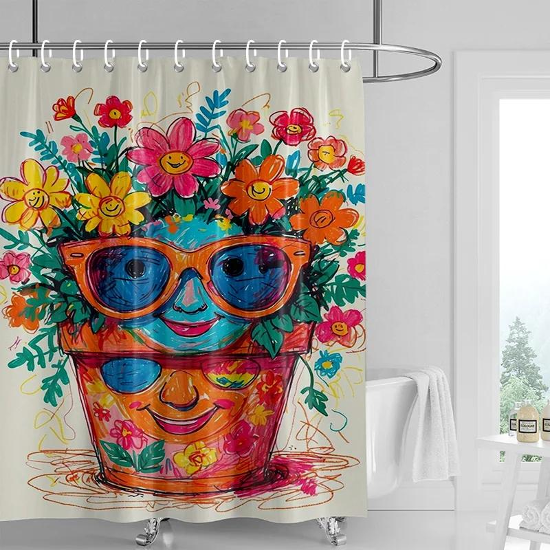 Happy Face Flower Pot Shower Curtain - Blue & Orange Cartoon Design, Waterproof With Grommets, Fun Bathroom Decor W60H190(CM)-1 Pcs
Happy Face Flower Pot Shower Curtain - Blue & Orange Cartoon Design, Waterproof With Grommets, Fun Bathroom Decor W60H190(CM)-1 Pcs