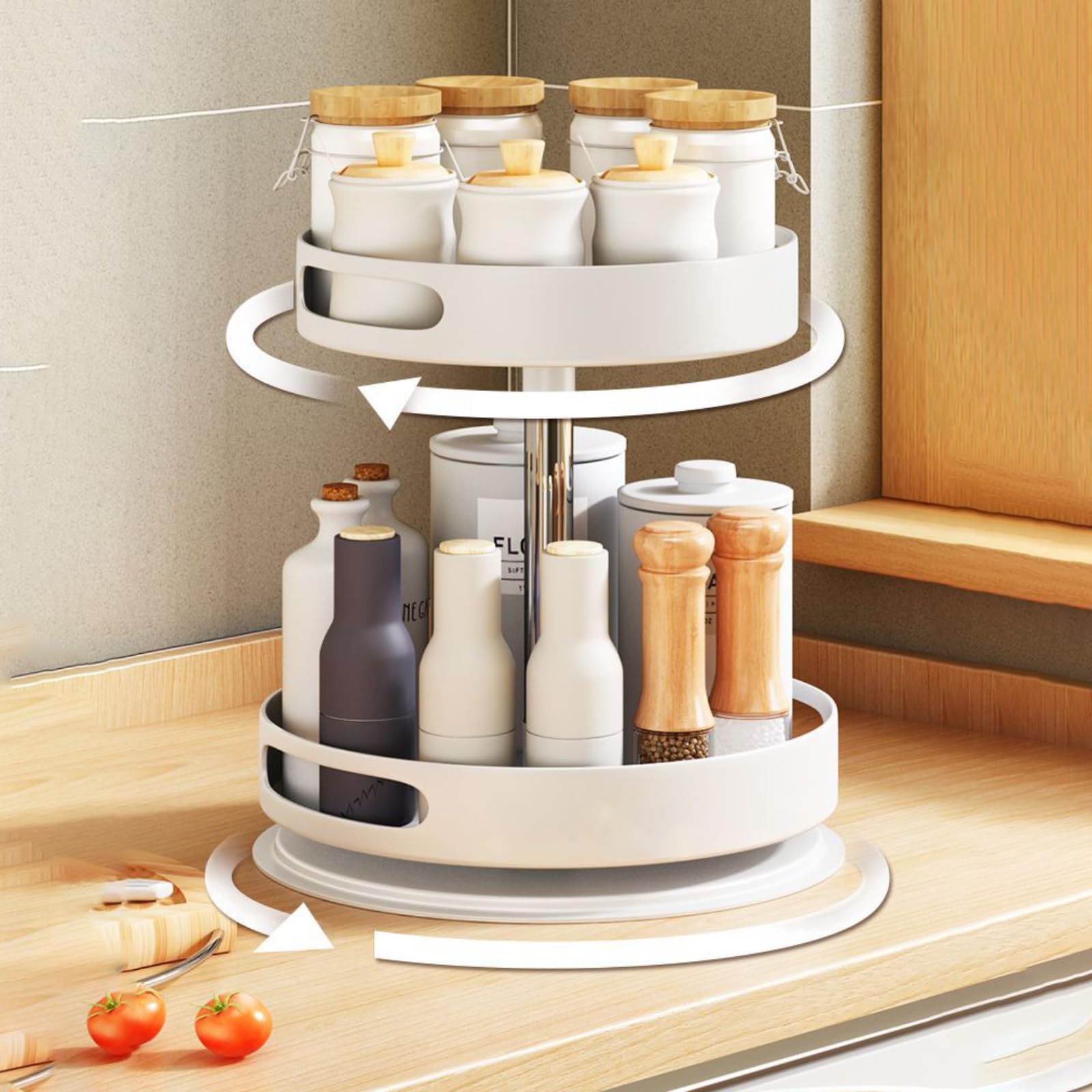 2 Tiers Rotating Kitchen Seasoning Storage Rack Carbon Steel Countertop Cupboard Organizer White
2 Tiers Rotating Kitchen Seasoning Storage Rack Carbon Steel Countertop Cupboard Organizer White
