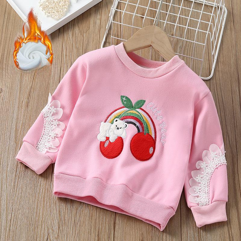 Детская мода плюс кашемировая толстовка с капюшоном на осень и зиму для девочек с рисунком повседневная рубашка с длинным рукавом 130cm