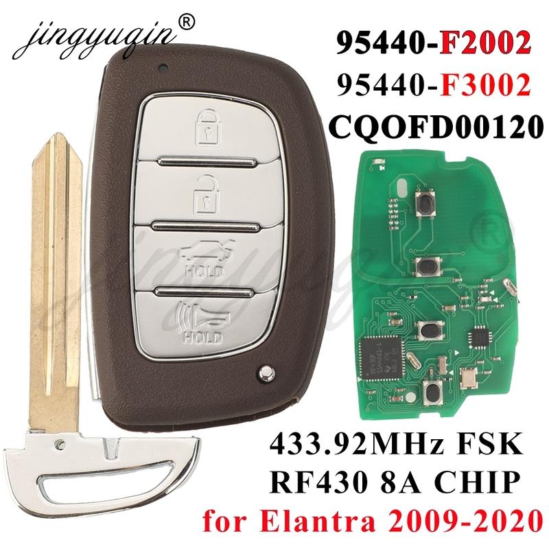 jingyuqin 95440-F2002 F3002 CQOFD00120 For Hyundai Elantra Smart Car Key Remote Control 4 Button Fob 433MHz 8A Chip
jingyuqin 95440-F2002 F3002 CQOFD00120 For Hyundai Elantra Smart Car Key Remote Control 4 Button Fob 433MHz 8A Chip