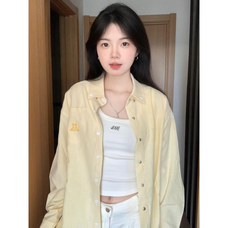 American vintage Yellow Stripe Polo Collar Shirts Outerwear Women Spring Loose Casual Long sleeve Shirt Outdoor Top Yellow S
American vintage Yellow Stripe Polo Collar Shirts Outerwear Women Spring Loose Casual Long sleeve Shirt Outdoor Top Yellow S