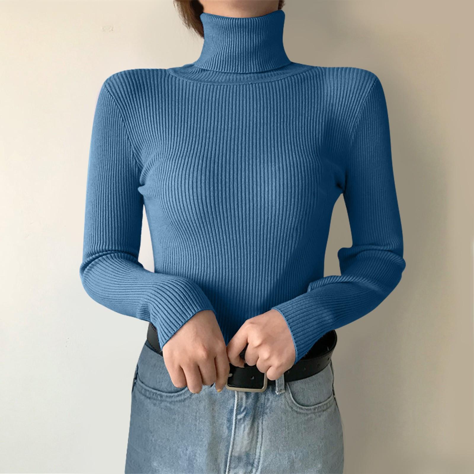 Женский однотонный вязаный свитер с воротником, обтягивающим низом и длинным рукавом One Size синий
Женский однотонный вязаный свитер с воротником, обтягивающим низом и длинным рукавом One Size синий