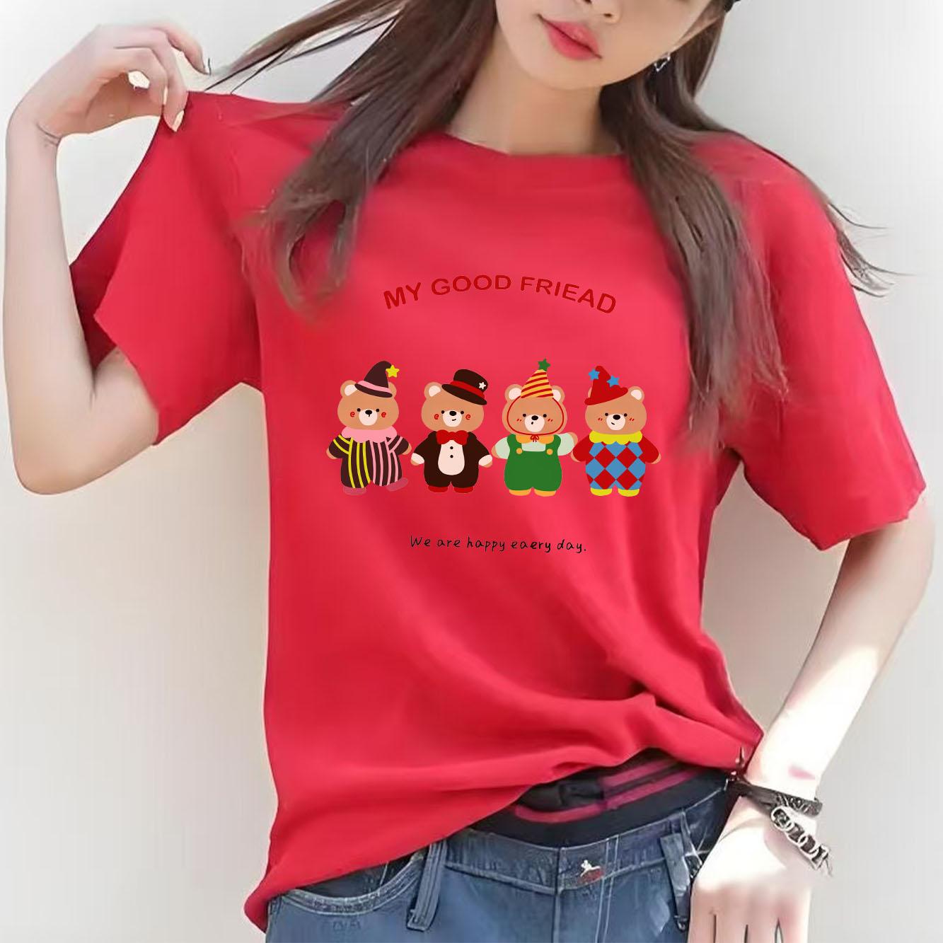 Cute teddy bear holiday print Womens short sleeved Tshirt summer round neck versatile for daily use suitable for all season 4XL
Cute teddy bear holiday print Womens short sleeved Tshirt summer round neck versatile for daily use suitable for all season 4XL