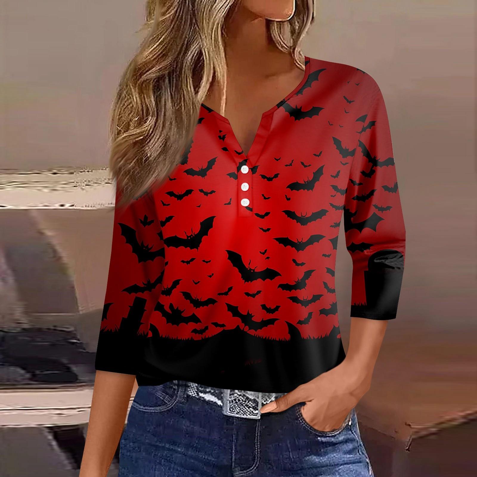 Женская футболка с принтом на Хэллоуин, на пуговицах, рукав 3/4, повседневная мода на выходные, базовый топ с V-образным вырезом XXL винный
Женская футболка с принтом на Хэллоуин, на пуговицах, рукав 3/4, повседневная мода на выходные, базовый топ с V-образным вырезом XXL винный