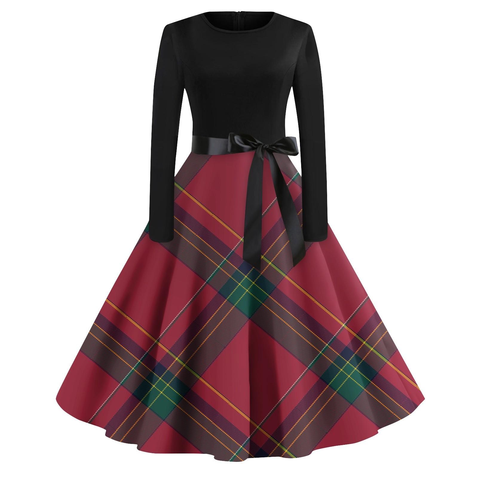 Women s Vintage Plaid Printed Long Sleeve Round Neck Plus Size Evening Prom Dresses S червоний
Women s Vintage Plaid Printed Long Sleeve Round Neck Plus Size Evening Prom Dresses S червоний