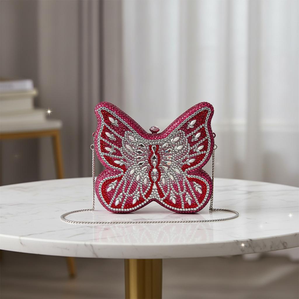High Quality New Clutch Bag Diamond-encrusted Flat Bottom butterfly Design Magnetic Clasp Closure Model for Evening Bag Luxury L16.3xW4.5xH15cm
High Quality New Clutch Bag Diamond-encrusted Flat Bottom butterfly Design Magnetic Clasp Closure Model for Evening Bag Luxury L16.3xW4.5xH15cm