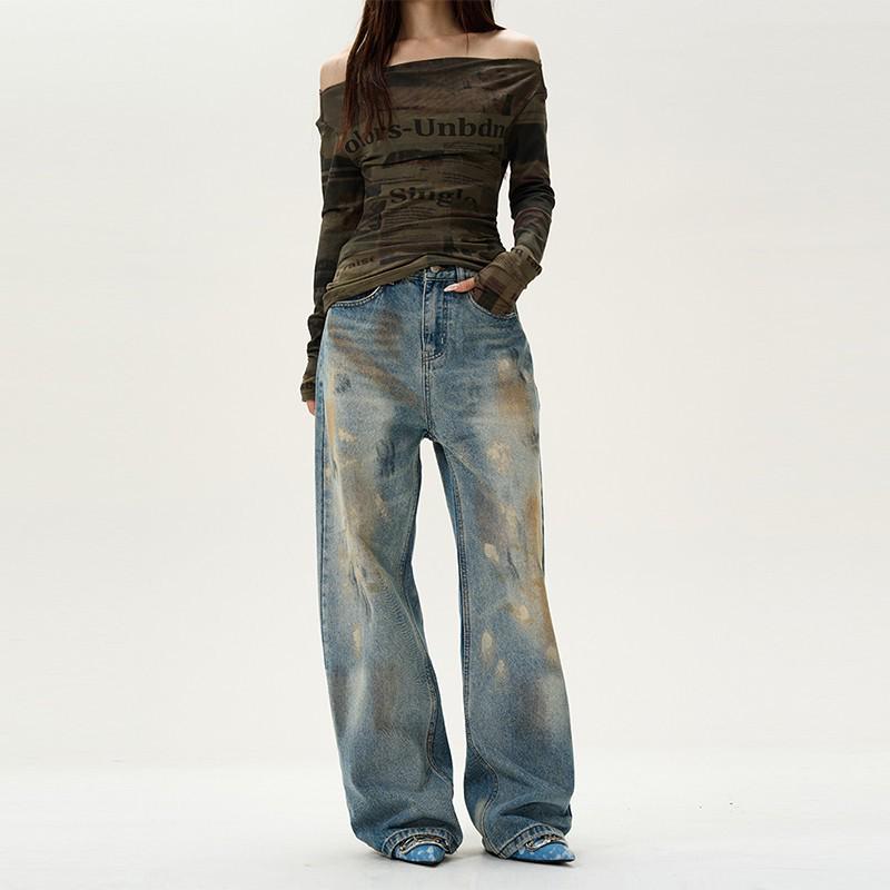 American High Street Relaxed Fit Unisex Wasteland Style Wide Leg Jeans with Splatter Design Large
American High Street Relaxed Fit Unisex Wasteland Style Wide Leg Jeans with Splatter Design Large