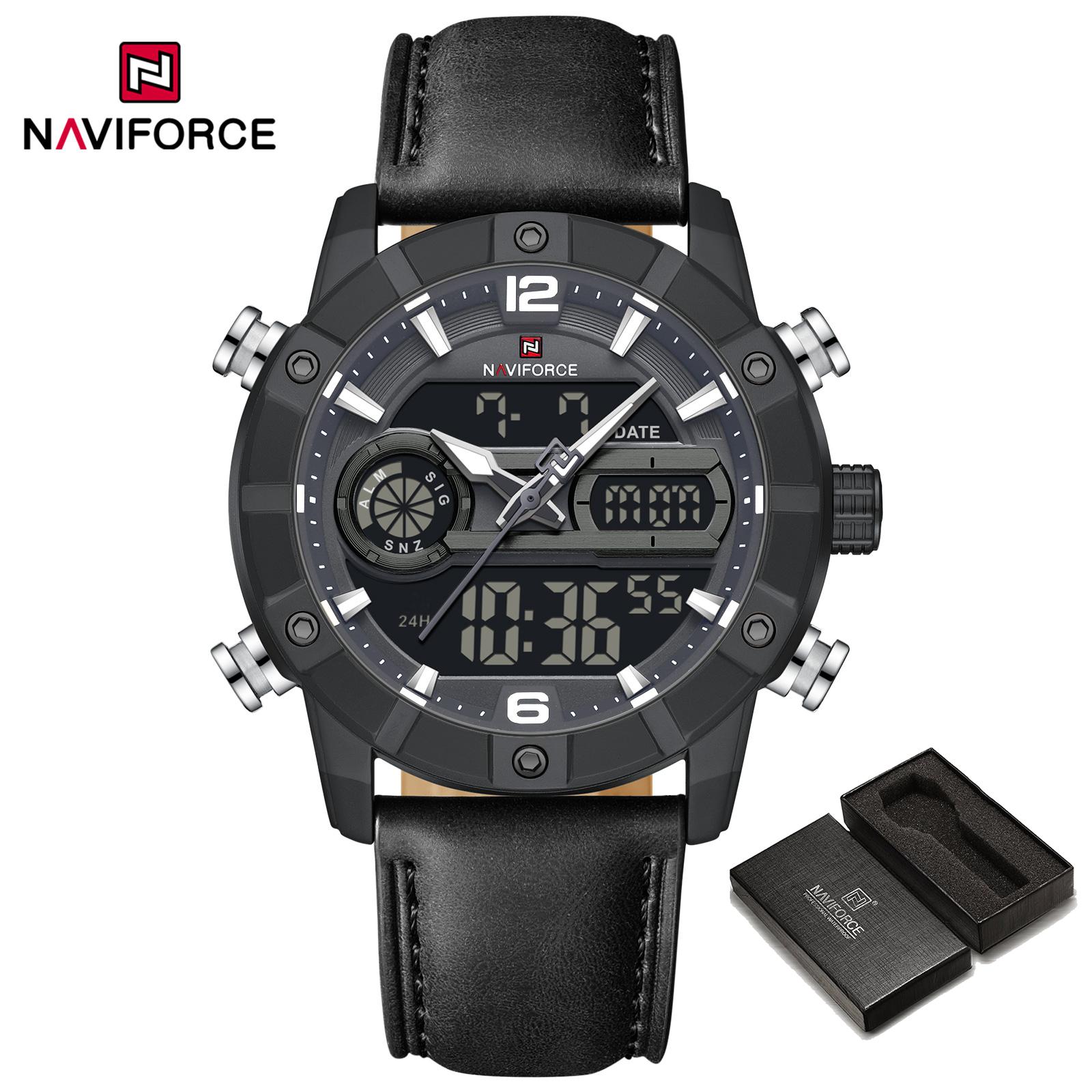 Годинник NAVIFORCE для чоловіків Подвійний час Люмінесцентні стрілки Кварцовий механізм РК-дисплей Шкіряний ремінець Водонепроникний Чоловічий годинник Подарунок NF9263 чорний
Годинник NAVIFORCE для чоловіків Подвійний час Люмінесцентні стрілки Кварцовий механізм РК-дисплей Шкіряний ремінець Водонепроникний Чоловічий годинник Подарунок NF9263 чорний
