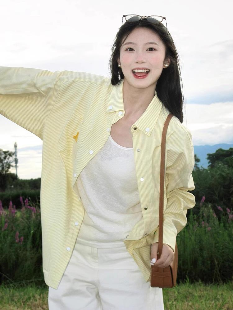 Women s Yellow Striped Shirt with Puppy Embroidery - Loose Fit, Sun Protection, Early Autumn Dopamine Style Medium
Women s Yellow Striped Shirt with Puppy Embroidery - Loose Fit, Sun Protection, Early Autumn Dopamine Style Medium
