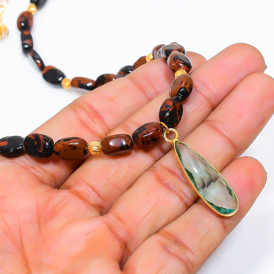 Mahogany Obsidian, Apatite 925 Sterling Silver Jewelry Necklace 20 GK-4100
Mahogany Obsidian, Apatite 925 Sterling Silver Jewelry Necklace 20 GK-4100