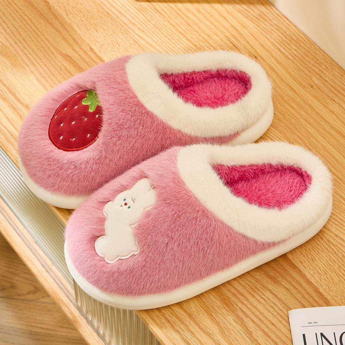 Платформа Женские Домашние Тапочки Плюшевые Теплые Толстая Подошва Шлепанцы Дышащие Мягкие Нескользящие Тапочки Для Дома Улицы Женские Повседневные Тапочки 40-41 розовый