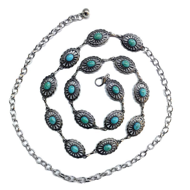 Винтажная европейская поясная цепочка с инкрустацией бирюзой
Винтажная европейская поясная цепочка с инкрустацией бирюзой