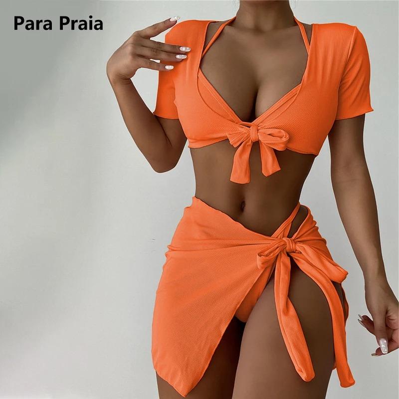 Para Praia комплект из 4 предметов, бандажный комплект бикини, 2024, юбка, купальник, женский купальник с высокой талией и короткими рукавами, женский летний купальник с завязками XS чёрный
Para Praia комплект из 4 предметов, бандажный комплект бикини, 2024, юбка, купальник, женский купальник с высокой талией и короткими рукавами, женский летний купальник с завязками XS чёрный