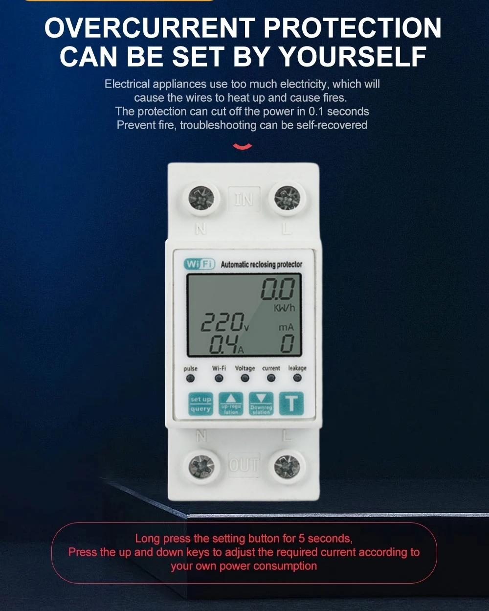 Reclosable smartlife TUYA WIFI Circuit breaker 63A 110V 220V Energy Meter Metering Timer with voltage current leakage protection 1-63A
Reclosable smartlife TUYA WIFI Circuit breaker 63A 110V 220V Energy Meter Metering Timer with voltage current leakage protection 1-63A