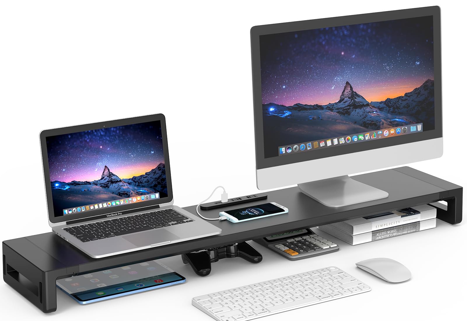 EAYHM Dual Monitor Stand with USB Port and Two Outlets, Desktop Stand for Dual-Screen Displays, Adjustable Width in 3 Settings (100-110cm),
EAYHM Dual Monitor Stand with USB Port and Two Outlets, Desktop Stand for Dual-Screen Displays, Adjustable Width in 3 Settings (100-110cm),