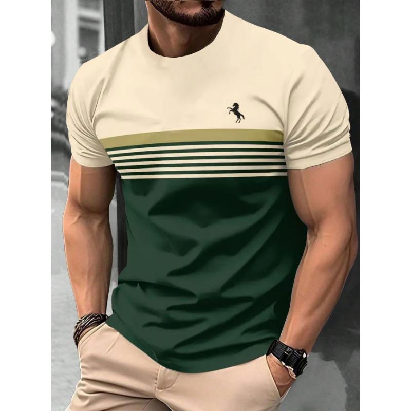 Men s Casual Short Sleeved T-shirt - Horse Print Striped Splicing Design, Breathable Summer Top, Regular Style, Machine Washable S
Men s Casual Short Sleeved T-shirt - Horse Print Striped Splicing Design, Breathable Summer Top, Regular Style, Machine Washable S