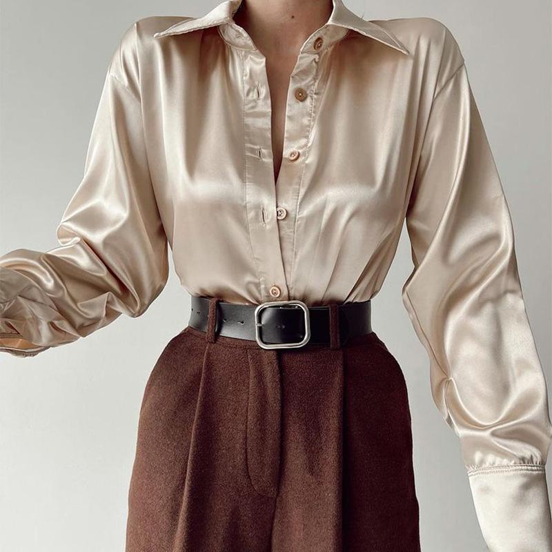 Women 2023 Elegant Satin Solid Long Sleeve Blouses Female Chic Vintage Blue Green Casual Loose Fitting Buttons Down Shirts Tops L
Women 2023 Elegant Satin Solid Long Sleeve Blouses Female Chic Vintage Blue Green Casual Loose Fitting Buttons Down Shirts Tops L