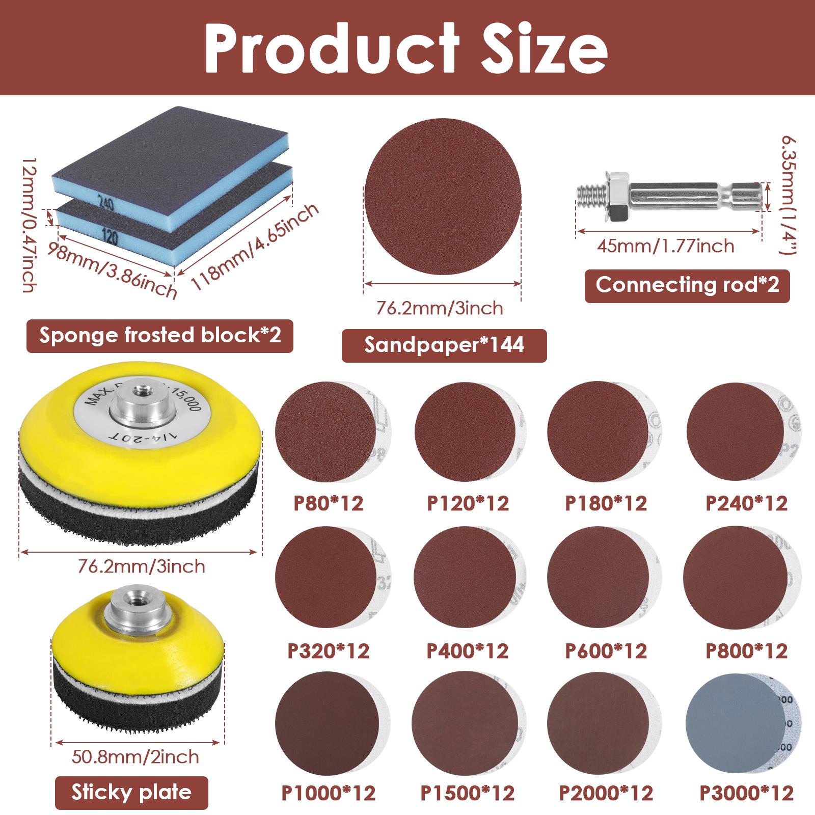 150pcs 75mm Sanding Discs with 2pcs Backer Pads and Sanding Sponge Sander for Drill Grinder Rotary Tools Attachment 80-3000 Grit 80-3000 Grit
150pcs 75mm Sanding Discs with 2pcs Backer Pads and Sanding Sponge Sander for Drill Grinder Rotary Tools Attachment 80-3000 Grit 80-3000 Grit