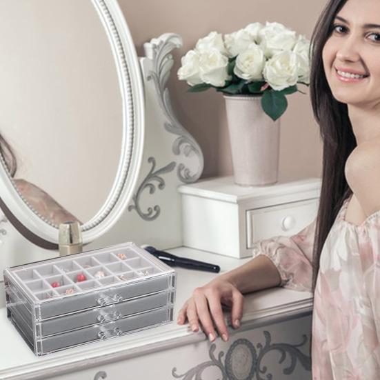 Коробка для хранения ювелирных изделий, 54 отделения, большая вместимость, пыленепроницаемая, влагостойкая, прозрачная крышка, трехслойный органайзер для колец, сережек, держатель для дисплея