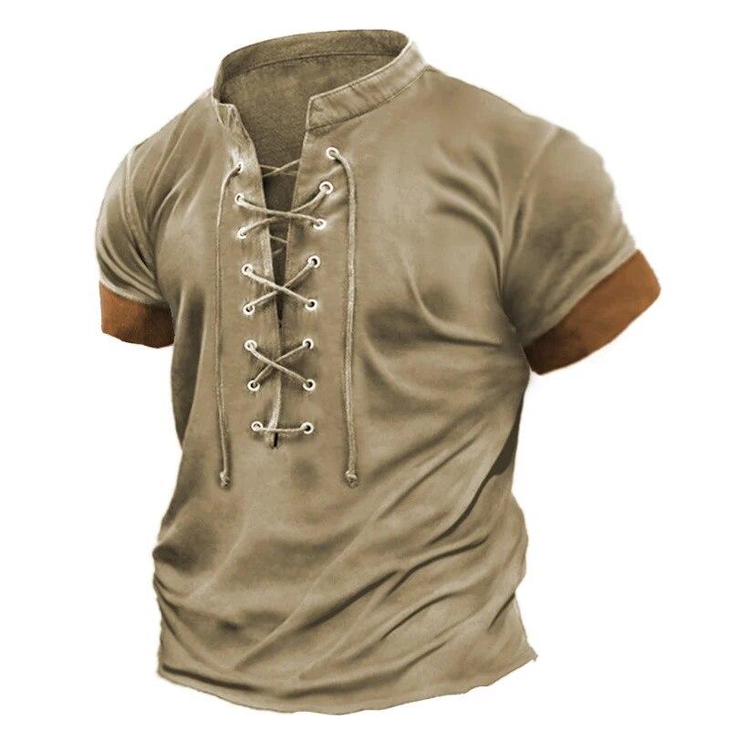 Casual Solid Color Short Sleeve T Shirts Men Vintage Drawstring Tie-up Stand Collar Loose Tops Summer Leisure Mens Clothes
Casual Solid Color Short Sleeve T Shirts Men Vintage Drawstring Tie-up Stand Collar Loose Tops Summer Leisure Mens Clothes