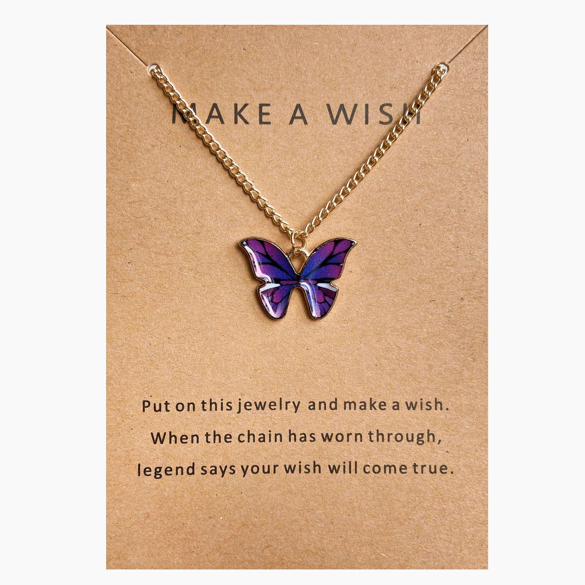 New Bohemia Coloful Oil Drip Butterfly Pendant Necklaces with Wish Gift Card for Women Girls Vintage Clavicle Chain Necklace
New Bohemia Coloful Oil Drip Butterfly Pendant Necklaces with Wish Gift Card for Women Girls Vintage Clavicle Chain Necklace