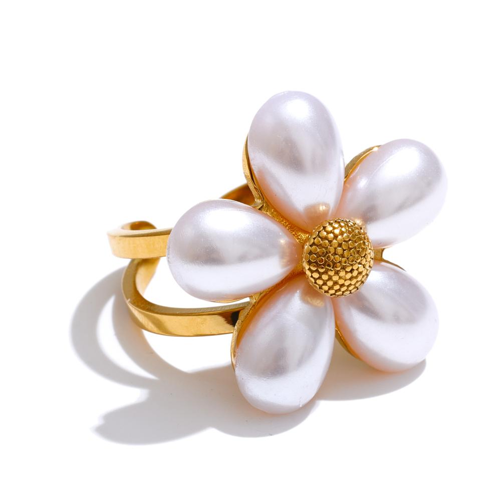 Yhpup Elegance Simulated Pearls Flower Golden Open Ring for Women Stainless Steel Chic Fashion Summer Jewelry Accessories 7
Yhpup Elegance Simulated Pearls Flower Golden Open Ring for Women Stainless Steel Chic Fashion Summer Jewelry Accessories 7