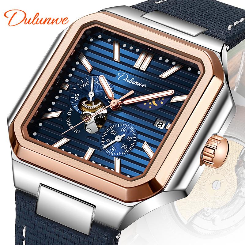 Mens Square Mechanical Watch Automatic Luxury Sport Man Date Fashion Waterproof Business Luminous Moon Phase Chronograph Watches Leather чорний/срібний
Mens Square Mechanical Watch Automatic Luxury Sport Man Date Fashion Waterproof Business Luminous Moon Phase Chronograph Watches Leather чорний/срібний