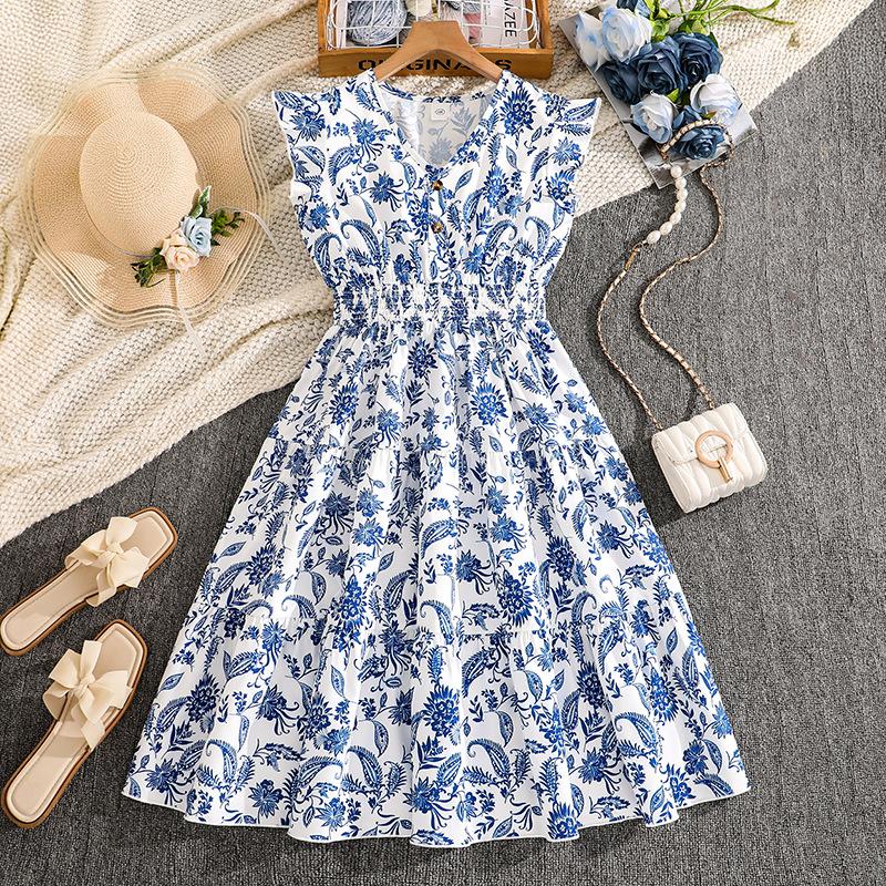 Girls Fashionable Dress for Summer, Children s Bohemian Style with V-neck and Waist Cinching, Elegant Long Dress 170cm=12Y синій
Girls Fashionable Dress for Summer, Children s Bohemian Style with V-neck and Waist Cinching, Elegant Long Dress 170cm=12Y синій