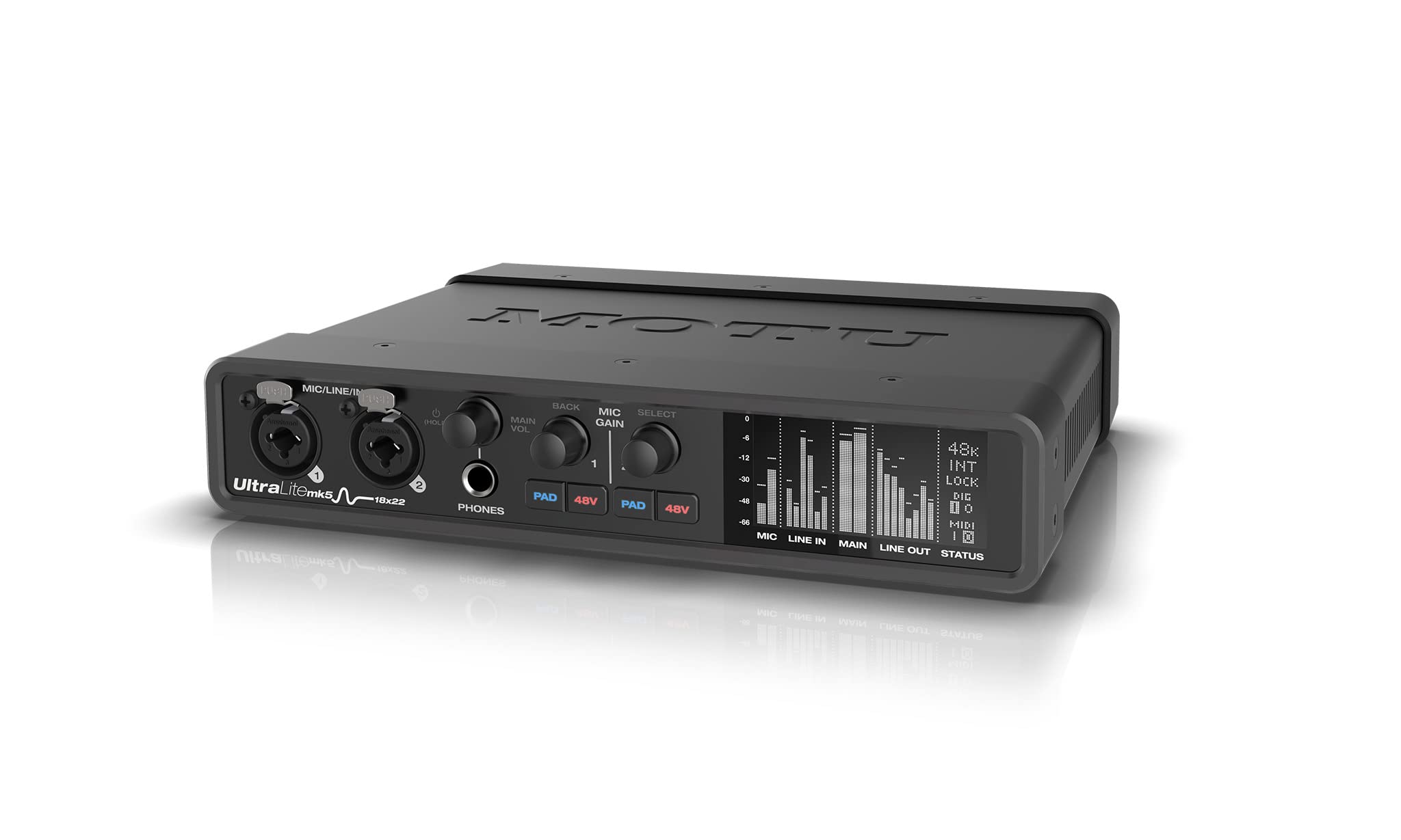 MOTU UltraLite mk5 18in 22out Audio Interface Digital Mixer and Converter Game Live Distribution Equipment Compatible with Guitar Connection DAW чорний
MOTU UltraLite mk5 18in 22out Audio Interface Digital Mixer and Converter Game Live Distribution Equipment Compatible with Guitar Connection DAW чорний