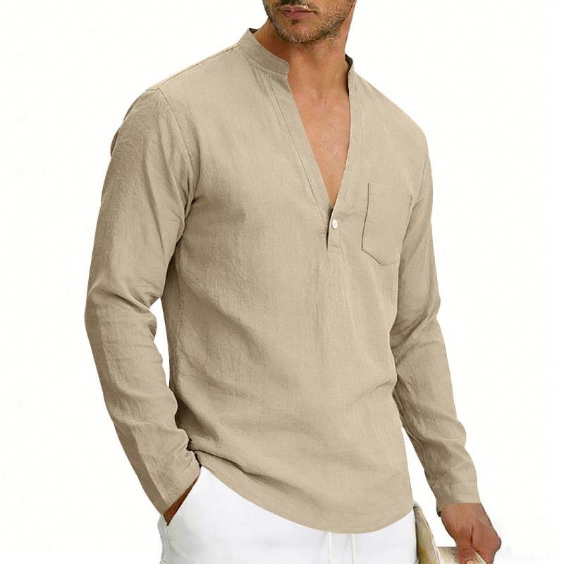 Men Henry Collar Long Sleeve Linen Blend Casual Shirt With Chest Pocket S хакі
Men Henry Collar Long Sleeve Linen Blend Casual Shirt With Chest Pocket S хакі