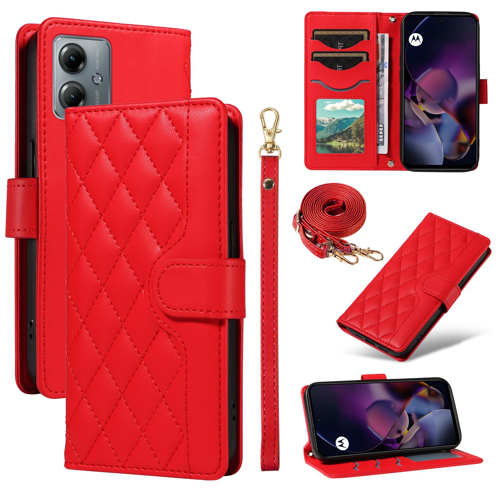 For Motorola Moto G54 5G/Moto G14 4G Case Wallet Rhombus Leather Phone Cover with Shoulder Strap,Wrist Strap Red
For Motorola Moto G54 5G/Moto G14 4G Case Wallet Rhombus Leather Phone Cover with Shoulder Strap,Wrist Strap Red