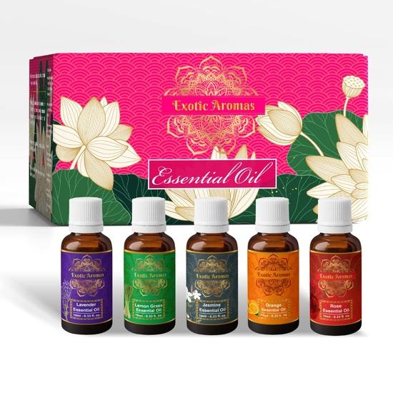 Exotic Aromas Essential Oil - Lavender oil, Lemongrass oil, Jasmine oil, Orange Oil, Rose oil (Pack of 5)
Exotic Aromas Essential Oil - Lavender oil, Lemongrass oil, Jasmine oil, Orange Oil, Rose oil (Pack of 5)