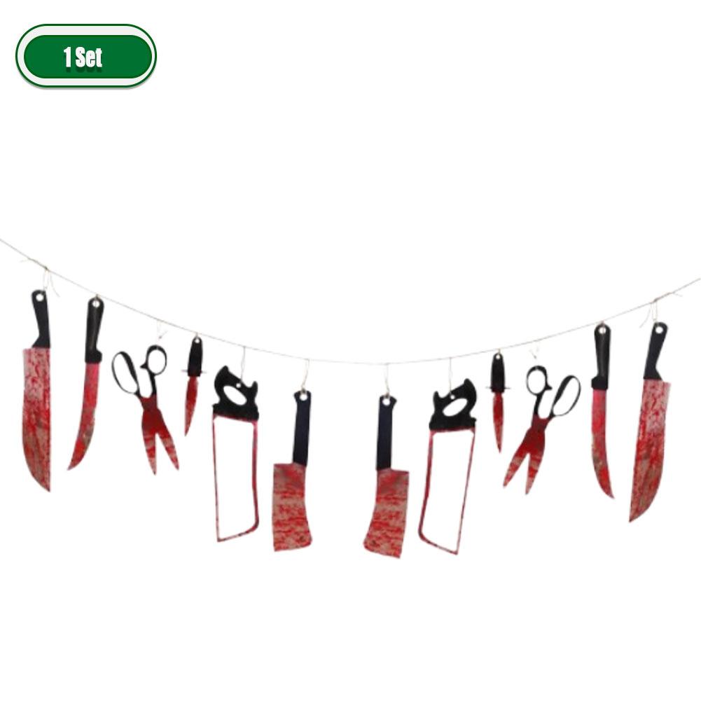 1-5Sets Halloween Horror Hanging Banner Set Bloody Knife Garland Scary Prank Decor for Bar Haunted House Photography Props
1-5Sets Halloween Horror Hanging Banner Set Bloody Knife Garland Scary Prank Decor for Bar Haunted House Photography Props