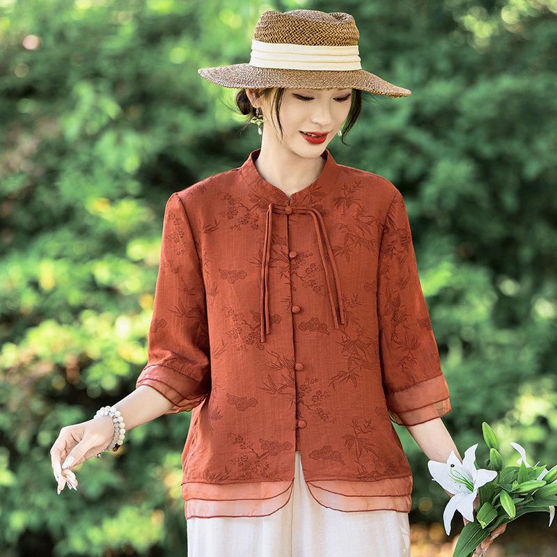 Summer Mid-Sleeve Chinese Style Blouse for Middle-Aged Women - Elegant and Lightweight XXXL (125-135 jin) помаранчевий
Summer Mid-Sleeve Chinese Style Blouse for Middle-Aged Women - Elegant and Lightweight XXXL (125-135 jin) помаранчевий