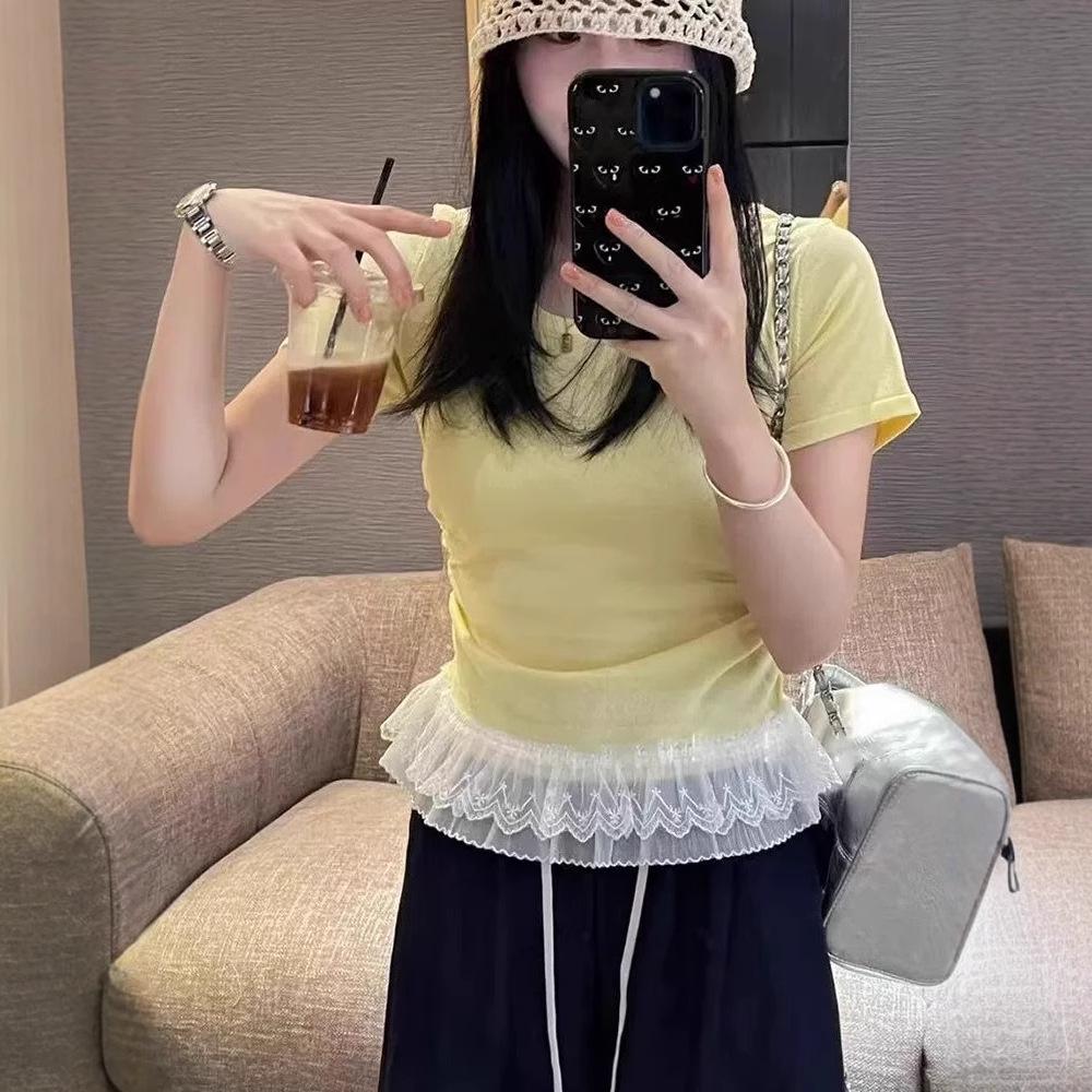 Korean Yellow Square Neck Cropped T-Shirt with Irregular Lace Hem One Size (up to 125 lbs)
Korean Yellow Square Neck Cropped T-Shirt with Irregular Lace Hem One Size (up to 125 lbs)