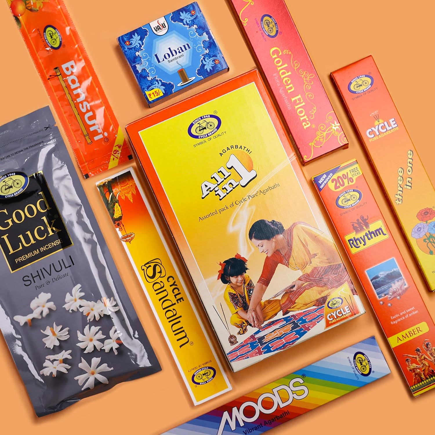 Cycle Pure All-in-One Assorted Incense Sticks 8 Varieties Floral Woody Masala Fruity Natural Fragrance 173 N Per Pack
Cycle Pure All-in-One Assorted Incense Sticks 8 Varieties Floral Woody Masala Fruity Natural Fragrance 173 N Per Pack