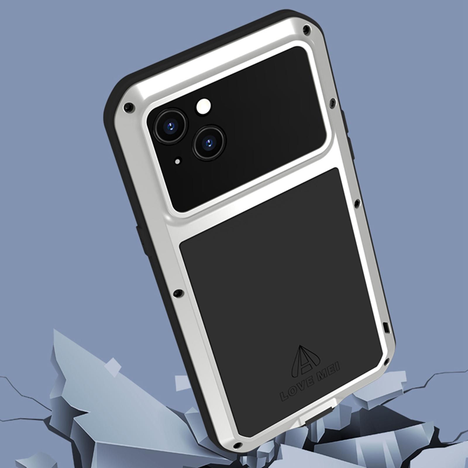 LOVE MEI For iPhone 14 Silicone+Metal Hybrid Phone Cover Shockproof Dust-proof Protective Case with Tempered Glass Film Silver
LOVE MEI For iPhone 14 Silicone+Metal Hybrid Phone Cover Shockproof Dust-proof Protective Case with Tempered Glass Film Silver