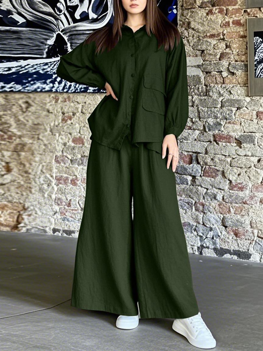 Women s Long Sleeve Button Front Shirt and Wide Leg Pants Set in 7 Colors 5XL темно-зелений колір
Women s Long Sleeve Button Front Shirt and Wide Leg Pants Set in 7 Colors 5XL темно-зелений колір