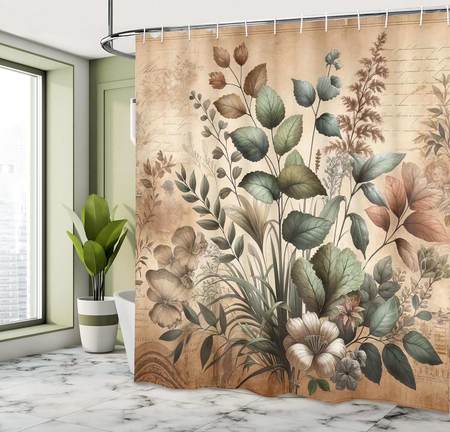 Vintage Shower Curtain, Medieval Botany Art Inspired Leafy Garden Huddle on Earth Tone Back, Cloth Fabric Bathroom Dec 90x180cm
Vintage Shower Curtain, Medieval Botany Art Inspired Leafy Garden Huddle on Earth Tone Back, Cloth Fabric Bathroom Dec 90x180cm
