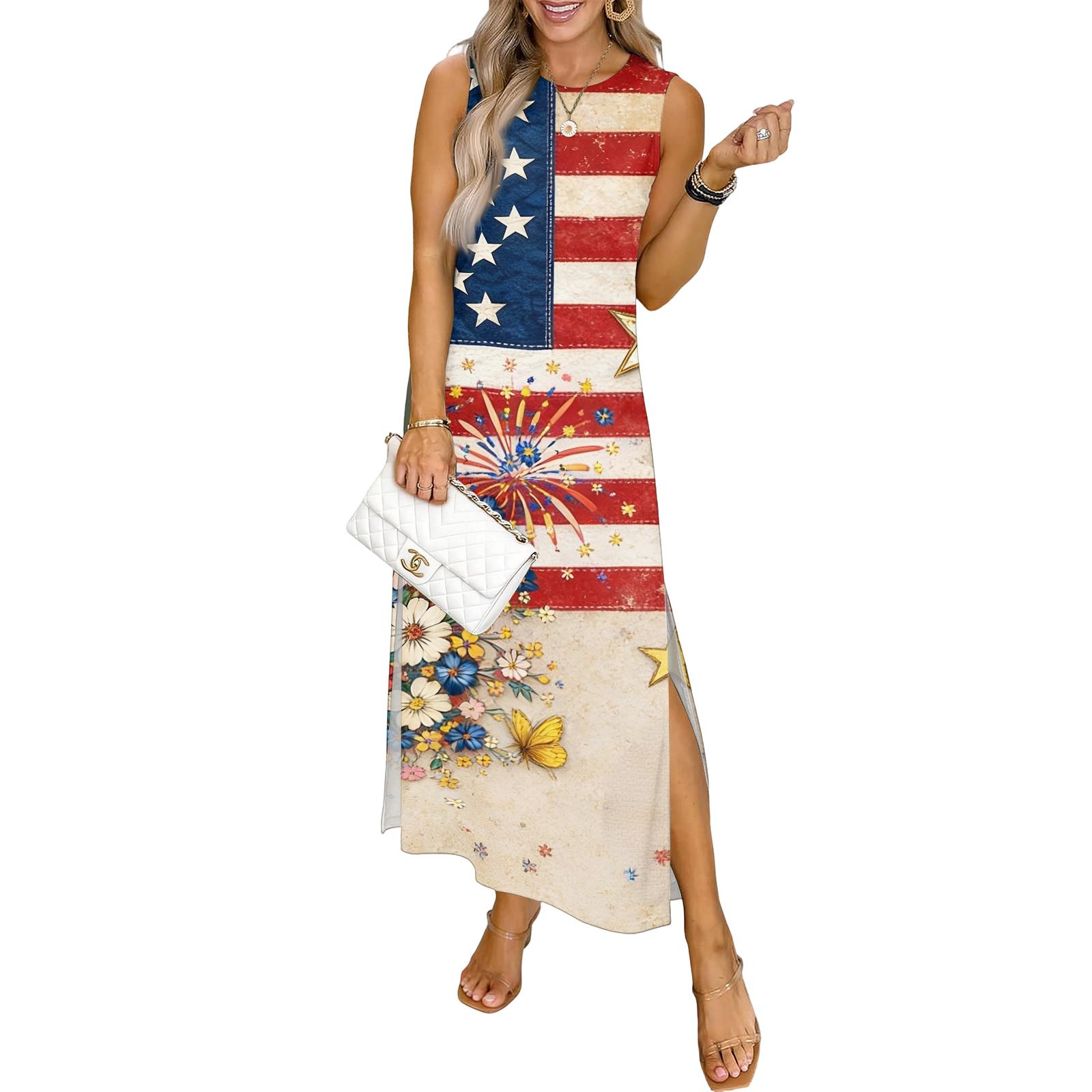 Sleeveless Maxi Dress with Flag Print and Floral Pattern Casual Independence Day Dress Suitable for 4th of July Dresses for Summer Events L
Sleeveless Maxi Dress with Flag Print and Floral Pattern Casual Independence Day Dress Suitable for 4th of July Dresses for Summer Events L