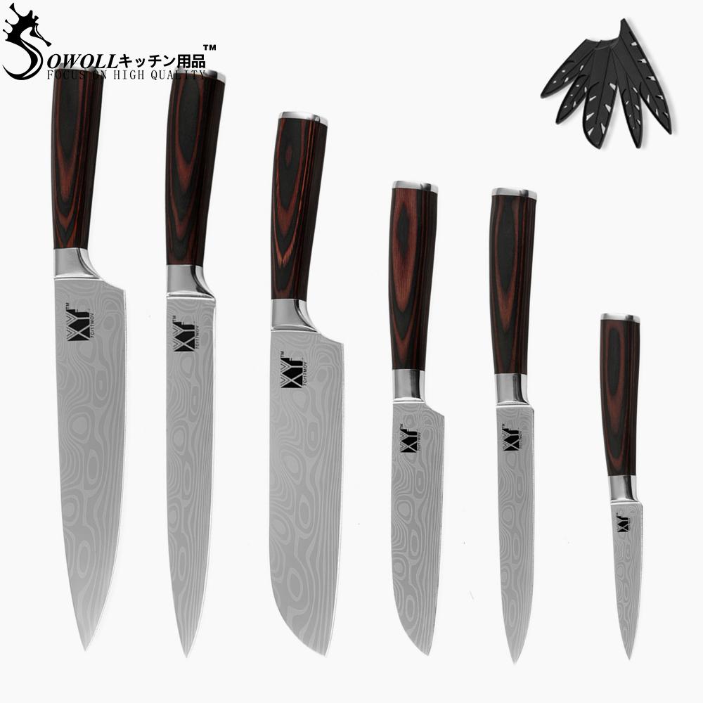 Sowoll Нержавеющая сталь 6 PCS Кухонные ножи Набор Дамасские вены Шаблон Лезвие Нож Шеф-повар Нарезка Сантоку Утилита Паринг Ножи
Sowoll Нержавеющая сталь 6 PCS Кухонные ножи Набор Дамасские вены Шаблон Лезвие Нож Шеф-повар Нарезка Сантоку Утилита Паринг Ножи
