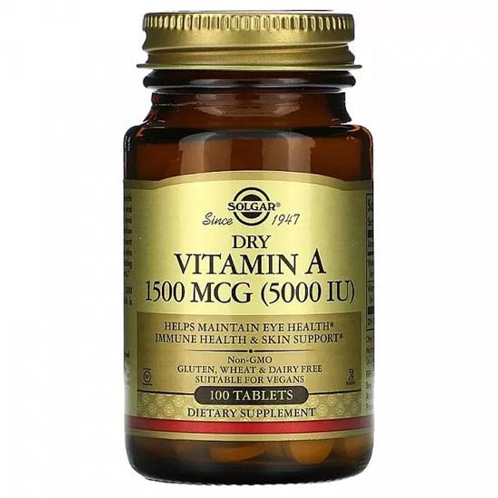 Solgar - Dry Vitamin A, 1500 mg, 100 Tablets 
Solgar - Dry Vitamin A, 1500 mg, 100 Tablets