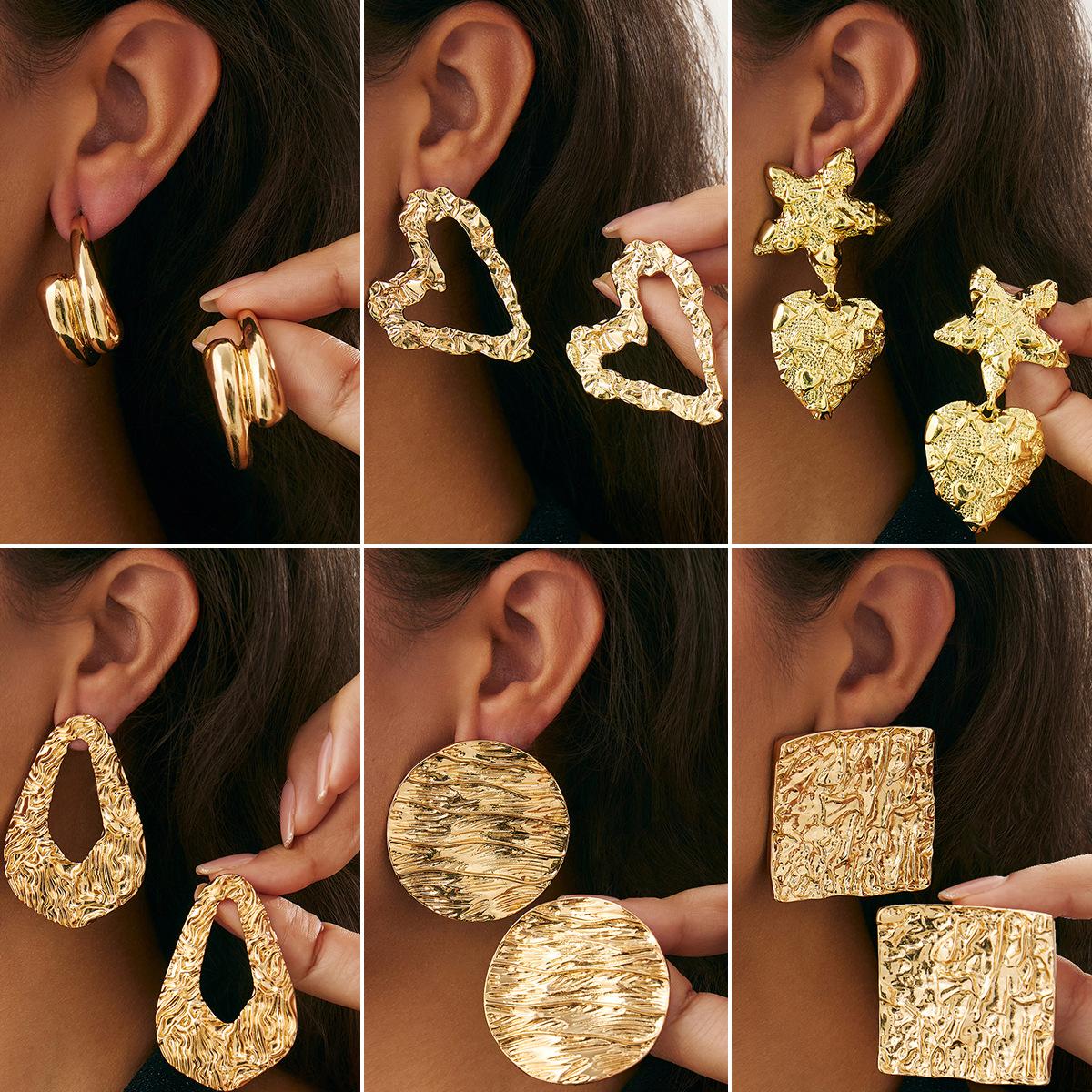 Vintage irregular heart-shaped star pleated ears, niche design liquid lava stud earrings female
Vintage irregular heart-shaped star pleated ears, niche design liquid lava stud earrings female