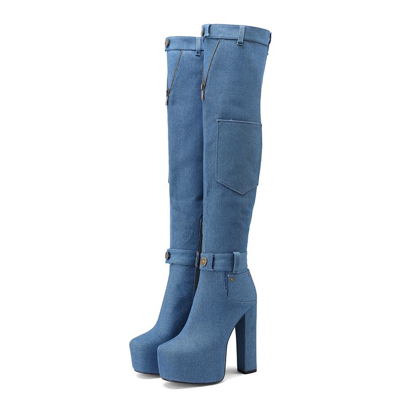 Wearing Mini Bags denim boots High Thick Heels Ultra-High Platform Ankle Buckles Boot Cuffs Belt Buckles Over The Knee Boots 34 дитини синього кольору
Wearing Mini Bags denim boots High Thick Heels Ultra-High Platform Ankle Buckles Boot Cuffs Belt Buckles Over The Knee Boots 34 дитини синього кольору